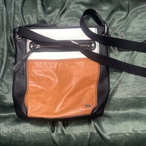 The Sak Black, White, and Tan Messenger Bag